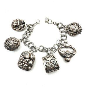 Antique Unsigned Peruzzi? Sterling Silver Charm Bracelet Unique Large Charms